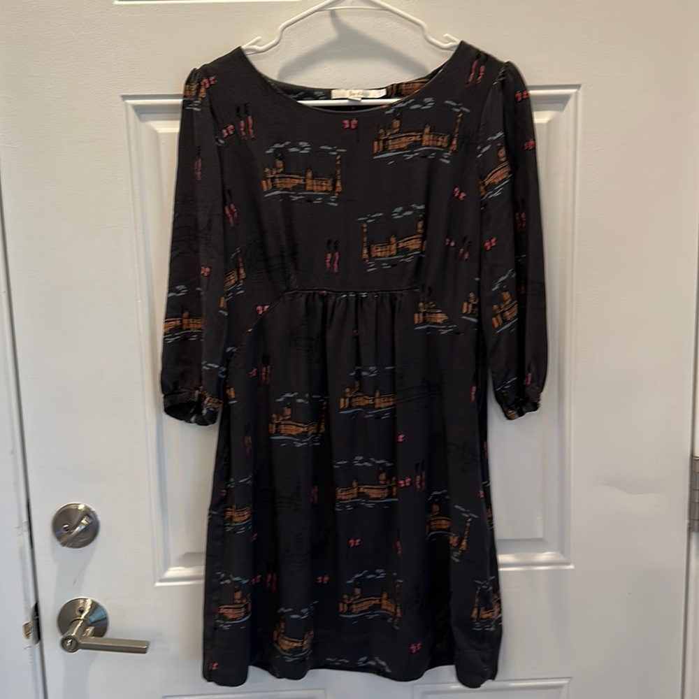 Boden Scoop Tunic Dress- charcoal Westminster print sz 8- VINTAGE